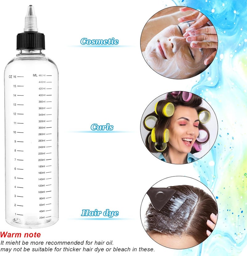 COMNICO 2 Pack Applicator Bottle for Hair 16.9oz Soft Squeeze Empty Oil Dispenser Hair Color Applicator Root Hair Dye PET Plastic Refillable Bottles for Salon Sylist with Graduated Scale and Twist Top - Image 4